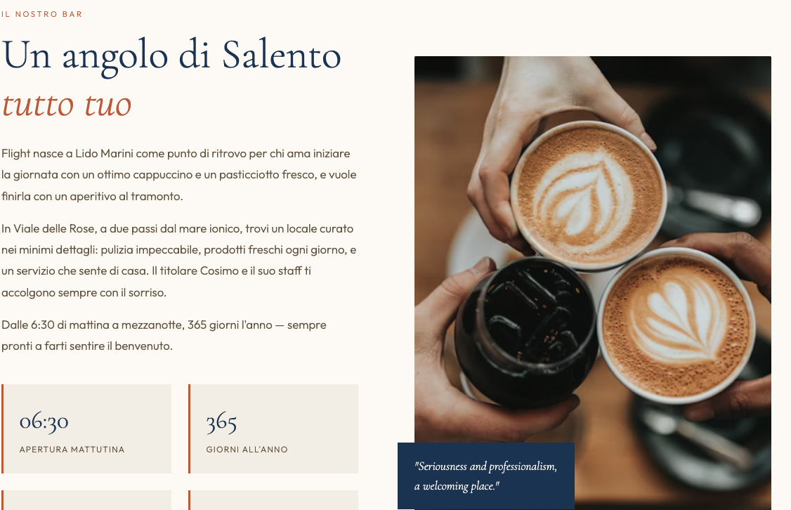 Flight bar in Puglia website screenshot