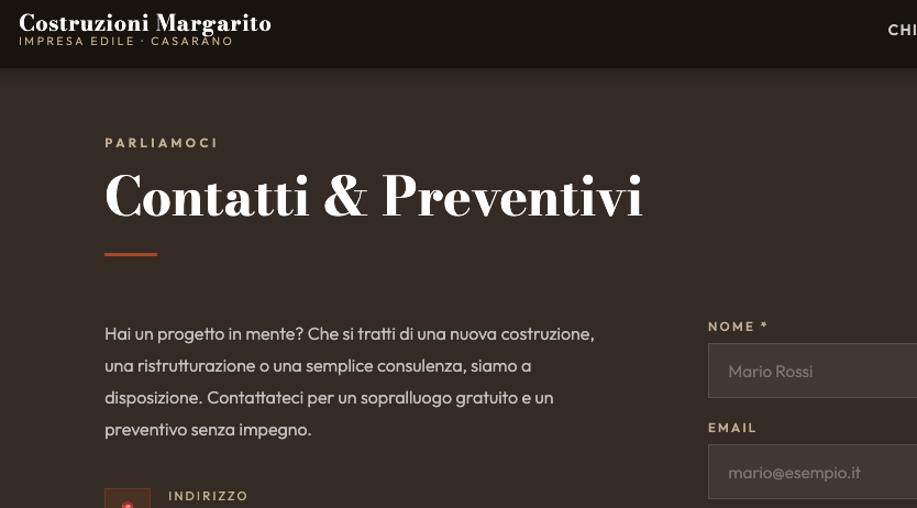Costruzioni Margarito building company website screenshot