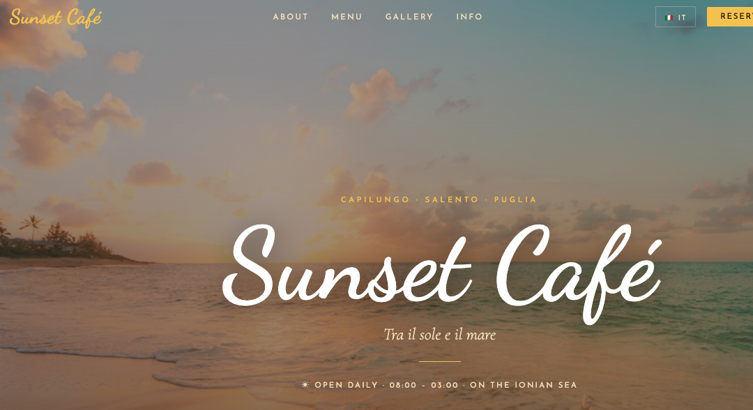 Sunset Café bilingual bar website screenshot